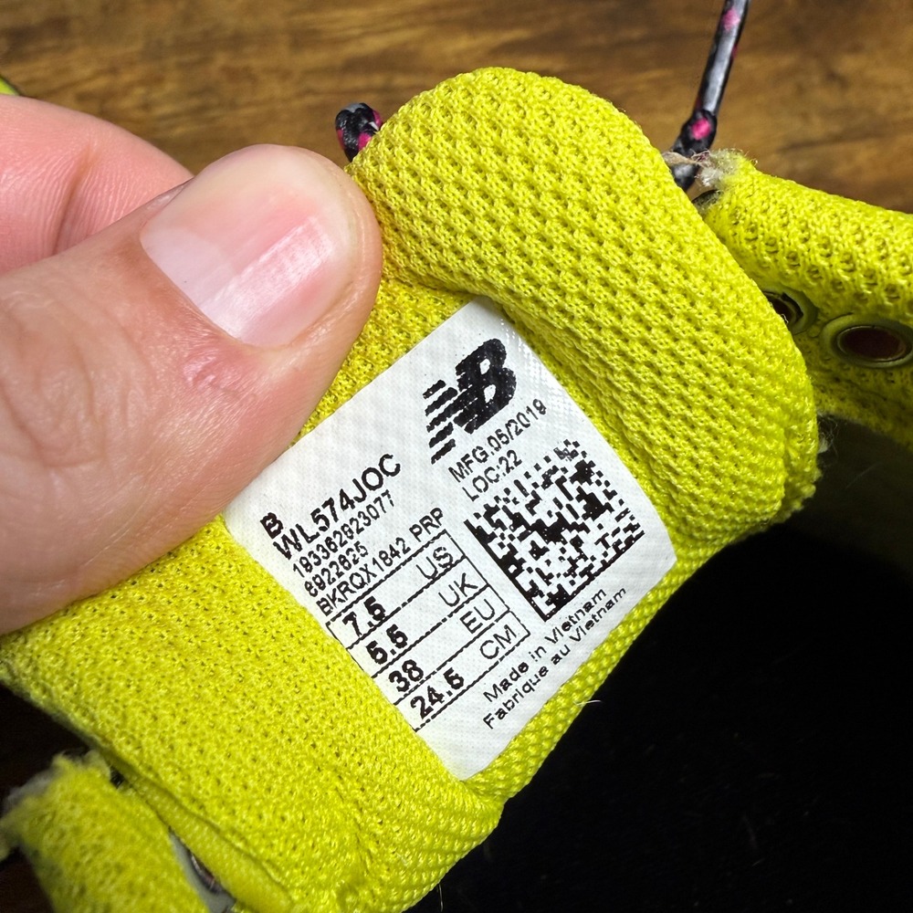 New Balance 574 WL574JOC Neon Yellow Synthetic Mesh Sneakers Womens 7.5 - Picture 6 of 6